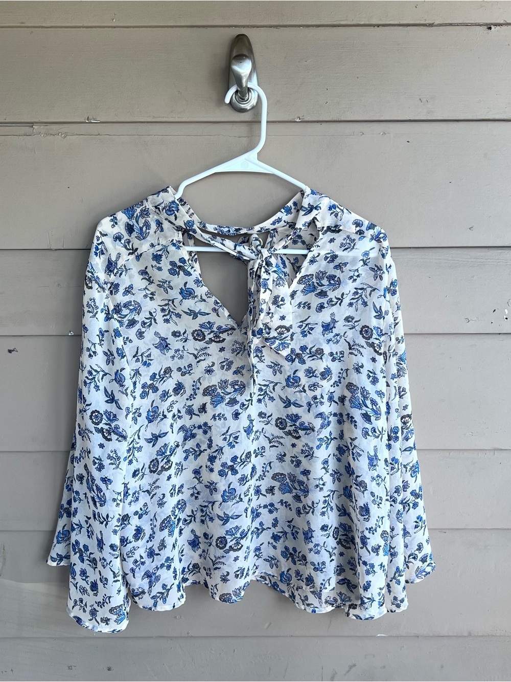 Lucky Brand Sheer Floral Peasant Blouse Size M Boho Casual Lightweight - Picture 4 of 4